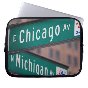 Chicago and Michigan Avenue signposts, Chicago, Laptop Sleeve