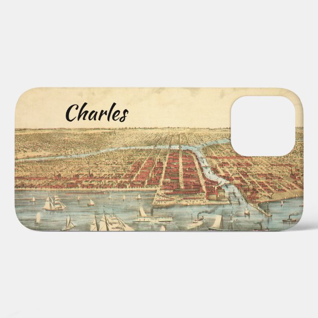 Chicago Antique Map, LaSalle Street and River Case-Mate iPhone Case (Back (Horizontal))