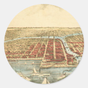 Chicago Antique Map, LaSalle Street and River Classic Round Sticker