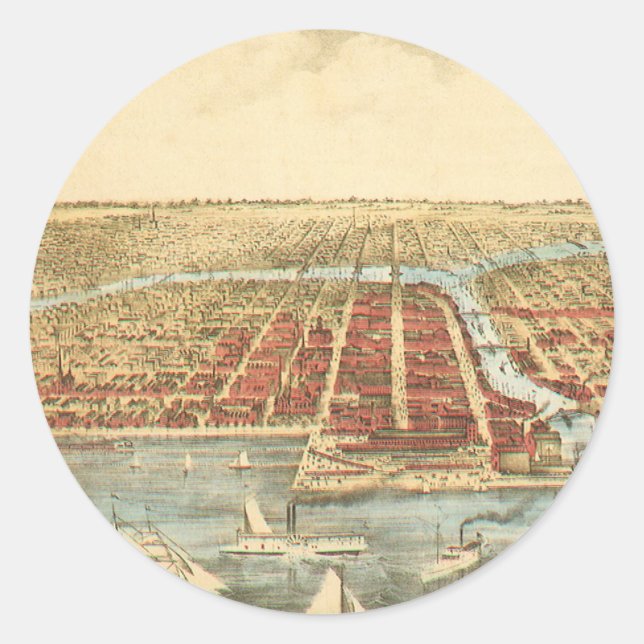 Chicago Antique Map, LaSalle Street and River Classic Round Sticker (Front)