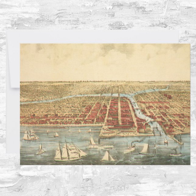 Chicago Antique Map, LaSalle Street and River Invitation (Creator Uploaded)