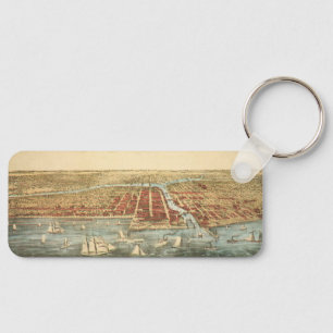 Chicago Antique Map, LaSalle Street and River Key Ring