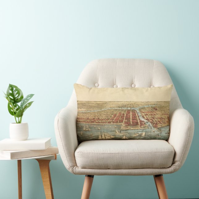 Chicago Antique Map, LaSalle Street and River Lumbar Cushion (Chair)