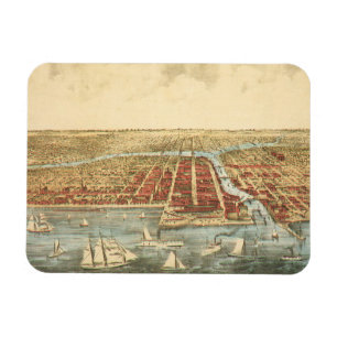 Chicago Antique Map, LaSalle Street and River Magnet