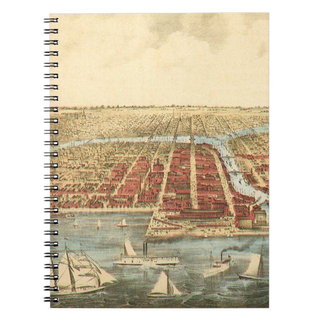 Chicago Antique Map, LaSalle Street and River Notebook (Front)