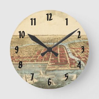 Chicago Antique Map, LaSalle Street and River Round Clock