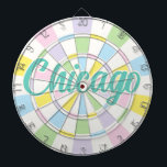 Chicago Aquamarine Text on White And Pastel Colour Dartboard<br><div class="desc">Chicago Aquamarine Coloured Text on White And Pastel Colours Dart Board Game Including 6 Brass Darts 🎯Personalise with your text or name by selecting the personalisation option. Please let me know if you have additional questions and because Zazzle's customer support handles the customer experience you may reach Zazzle customer support...</div>