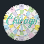 Chicago Aquamarine Text on White And Pastel Colour Dartboard<br><div class="desc">Chicago Aquamarine Coloured Text on White And Pastel Colours Dart Board Game Including 6 Brass Darts 🎯Personalise with your text or name by selecting the personalisation option. Please let me know if you have additional questions and because Zazzle's customer support handles the customer experience you may reach Zazzle customer support...</div>