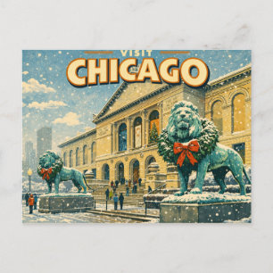 Chicago Art Institute in winter postcard