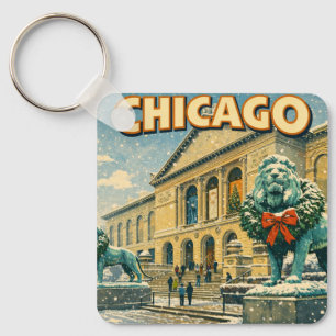 Chicago Art Institute in winter poster Key Ring