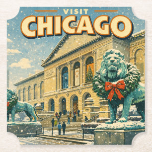 Chicago Art Institute in winter poster Paper Coaster