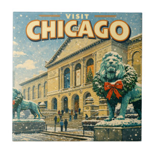 Chicago Art Institute in winter poster Tile