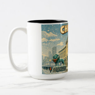 Chicago Art Institute in winter poster Two-Tone Coffee Mug