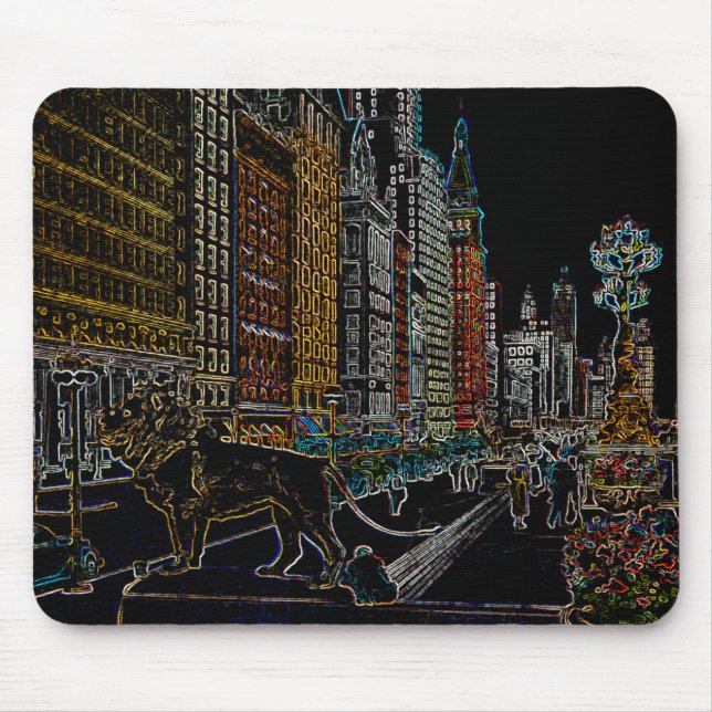 CHICAGO ART INSTITUTE LIONS MICHIGAN AVE NEON 1930 MOUSE MAT (Front)