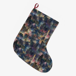Chicago at Christmas & New Year's Watercolors Large Christmas Stocking