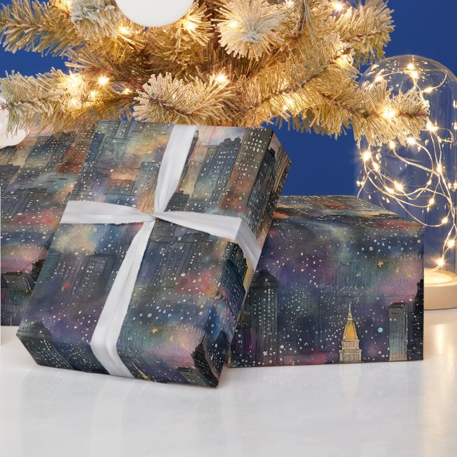 Chicago at Christmas & New Year's Watercolors Wrapping Paper (Holidays)