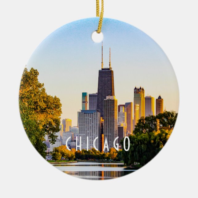 Chicago at Dusk  Ceramic Tree Decoration (Front)