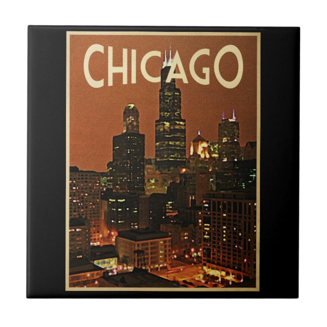 Chicago At Night Tile (Front)