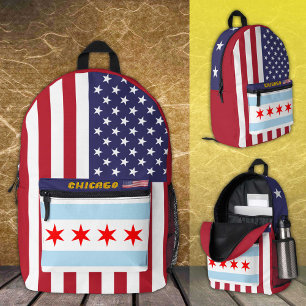 Chicago backpack, American Flag, patriotic / USA Printed Backpack