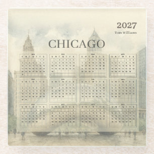 Chicago Bean 2027 Calendar Year at a Glance Glass Coaster
