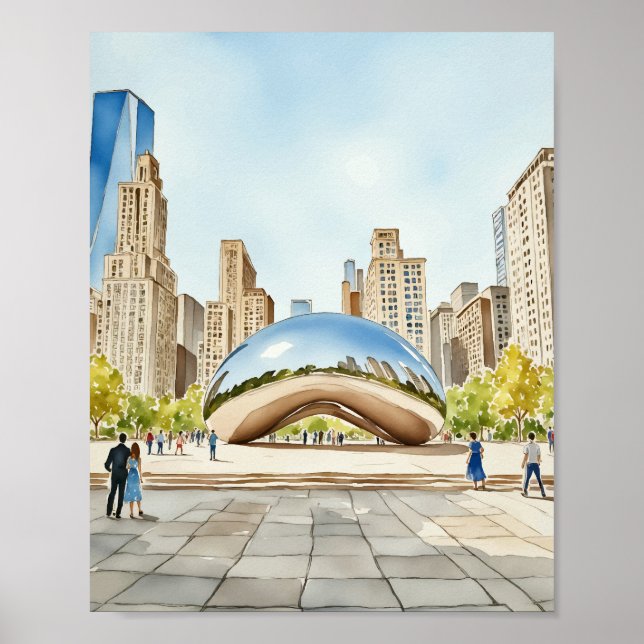 Chicago Bean Watercolor Poster (Front)