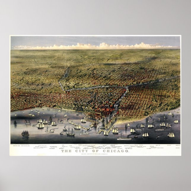 Chicago birdseye map  - 1874 (Parsons & Atwater) B Poster (Front)