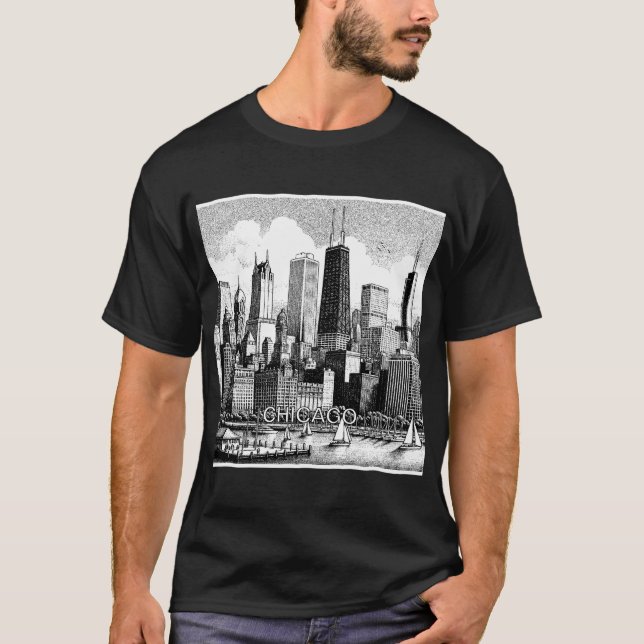 Chicago Black White Graphic T-Shirt  (Front)