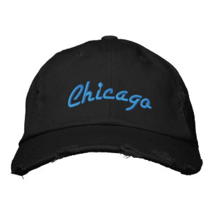Chicago Blue and Black Vintage Style Distressed Embroidered Hat