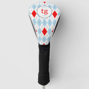 Chicago Blue & Red Argyle Pattern Modern Monogram Golf Head Cover