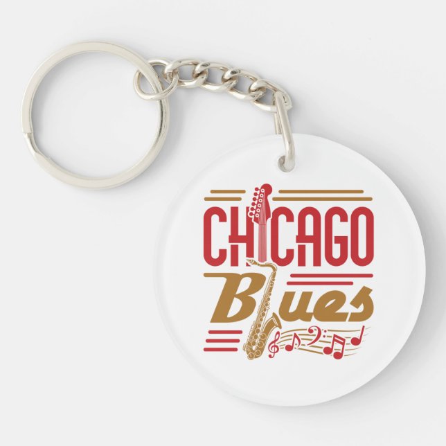 Chicago Blues Music Lover Key Ring (Front)