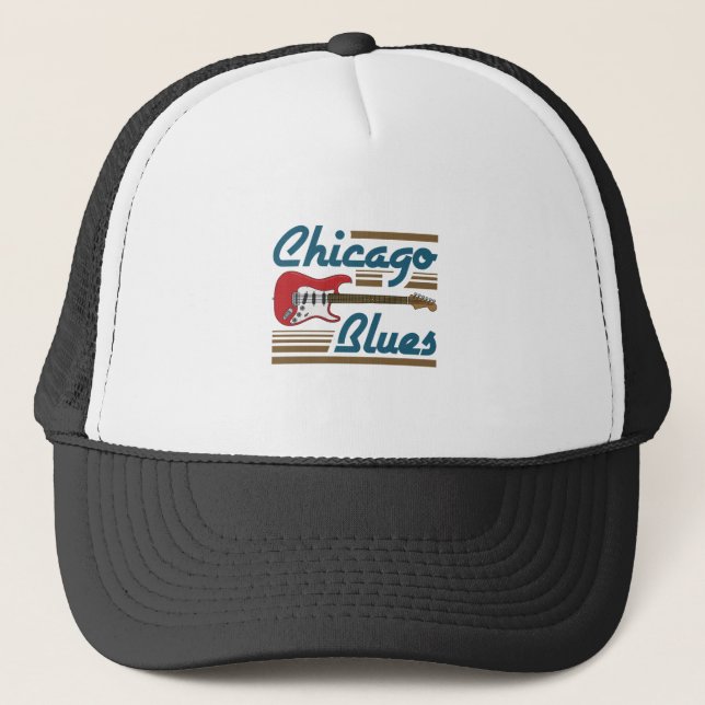Chicago Blues Music Musician Guitar Trucker Hat (Front)