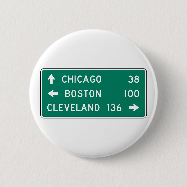 Chicago Boston Cleveland Highway Sign 6 Cm Round Badge (Front)