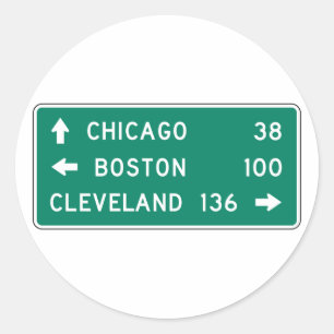 Chicago Boston Cleveland Highway Sign Classic Round Sticker