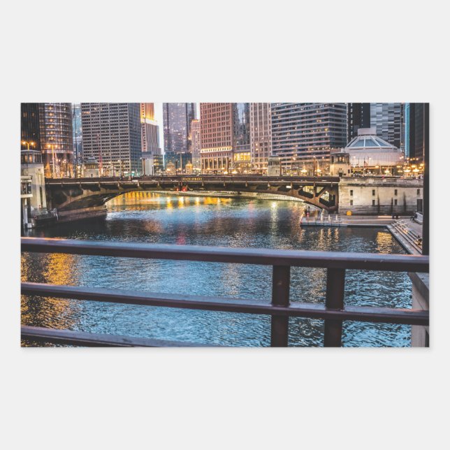 Chicago Bridges & Lights Rectangular Sticker (Front)