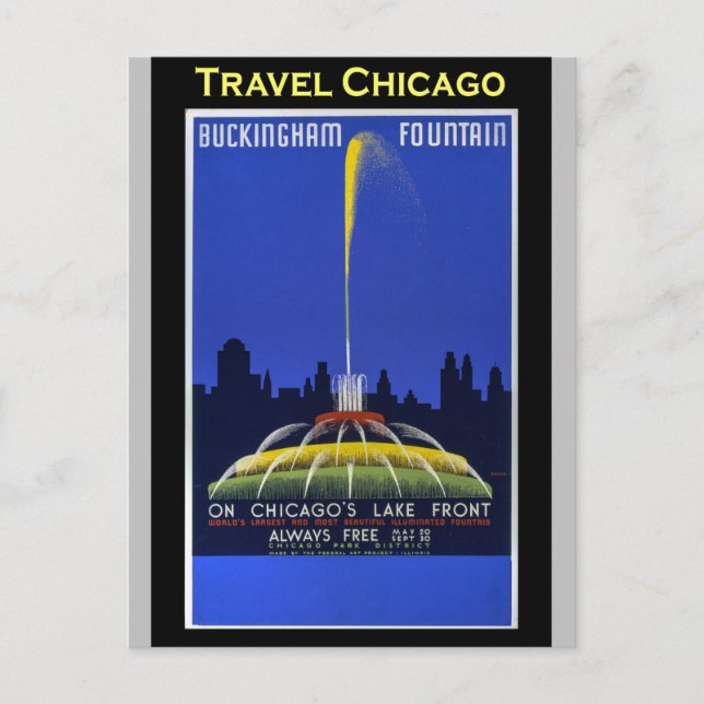 Chicago Buckingham Fountain Vintage Travel Postcard (Front)