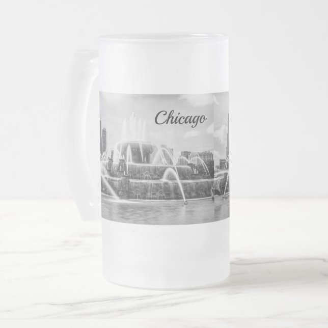 Chicago Buckingham Grayscale Frosted Glass Beer Mu Mug (Front Left)