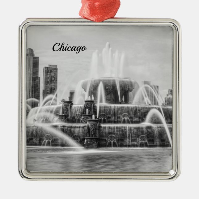 Chicago Buckingham Grayscale Metal Ornament (Front)