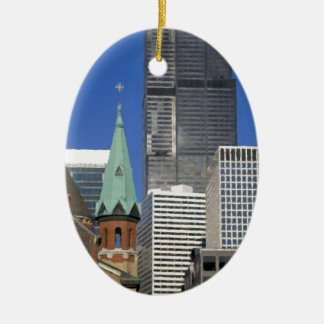 Chicago Cathedral Skyline Ceramic Tree Decoration