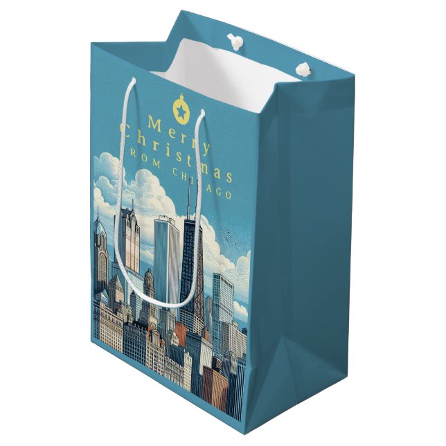Chicago Christmas Blue Medium Gift Bag (Front Angled)