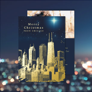 Chicago Christmas Star Add Photo Foil Holiday Card