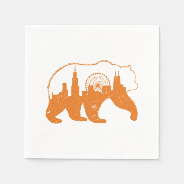 Chicago City Apparel Downtown Walking Bear Silhoue Napkin (Front)