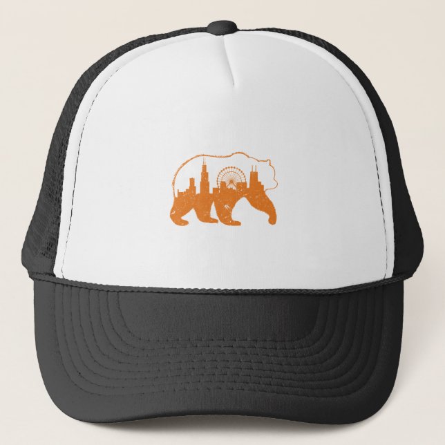 Chicago City Apparel Downtown Walking Bear Silhoue Trucker Hat (Front)