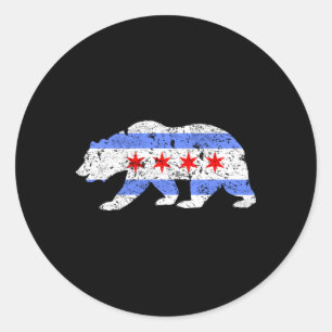 Chicago City Flag Distressed Bear Classic Round Sticker
