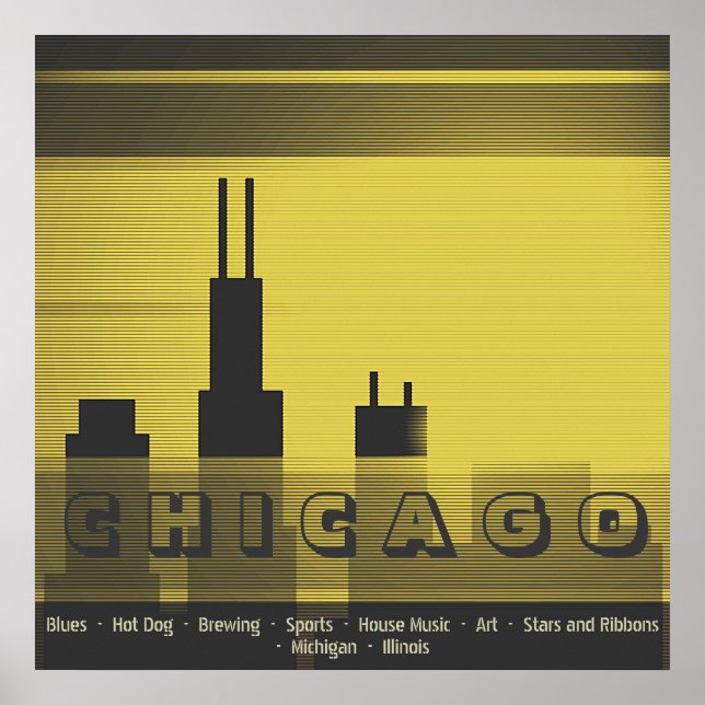 Chicago city graphic sundown and sunset graphic poster (Front)