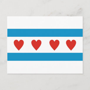 chicago city love flag hearts usa united states am postcard