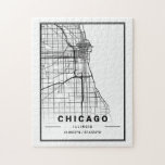 Chicago City Map | Modern Minimalist Drawing Jigsaw Puzzle<br><div class="desc">Cool modern minimalist city map art  - Chicago,  Illinois</div>