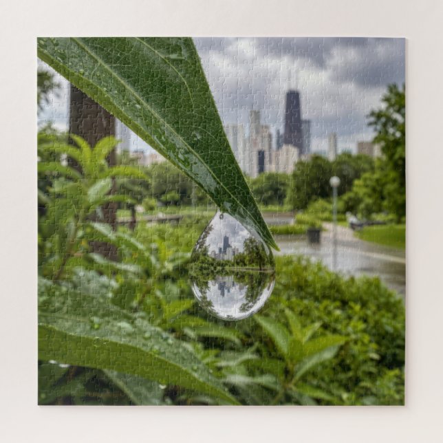 Chicago City Reflected in a Raindrop Jigsaw Puzzle (Vertical)