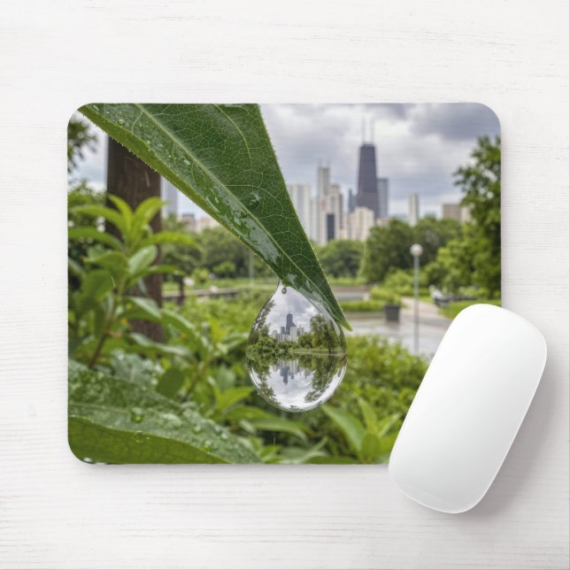 Chicago City Reflected in a Raindrop Mouse Mat (With Mouse)