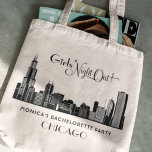 Chicago City Skyline Bachelorette Party Wedding Tote Bag<br><div class="desc">'Girls' Night Out' bachelorette party weekend tote bags feature an Art Deco style city skyline of Chicago with custom text that can be personalised for the event.</div>