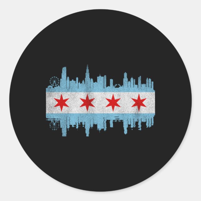 Chicago City Skyline Flag Chicago City Distressed Classic Round Sticker (Front)
